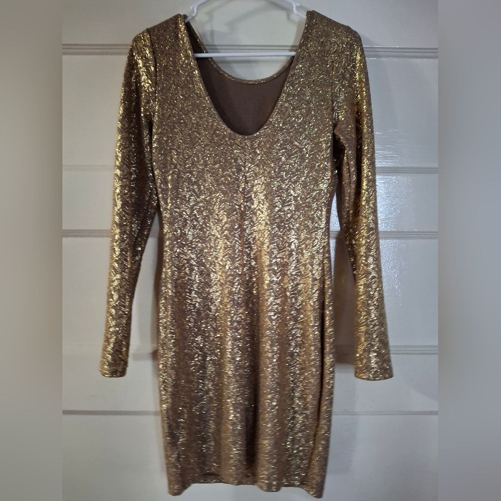 Rhapsody Gold Sequin Long Sleeve Dress
